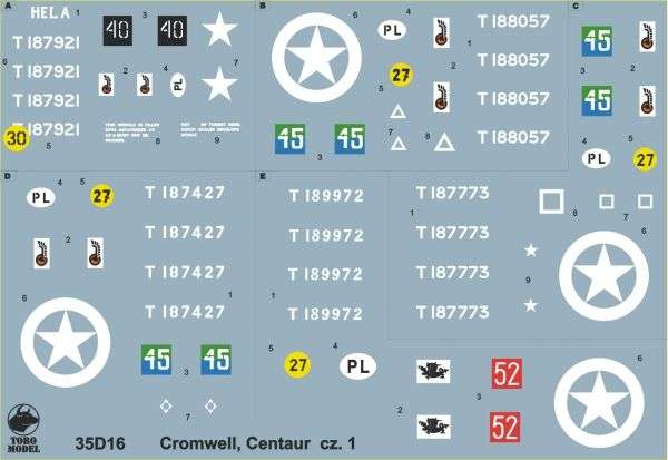 Kalkomania Cromwell i Centaur w PSZ cz.1, polska kalkomania do modeli w skali 1/35. 