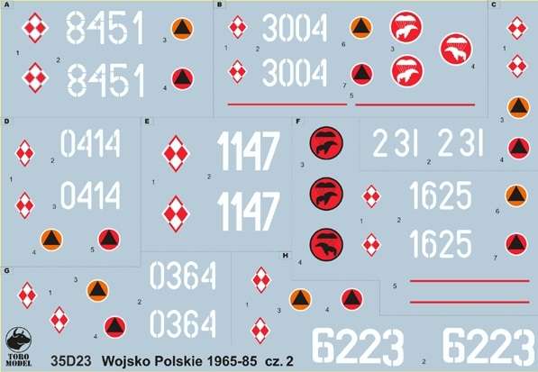 Kalkomania Wojsko Polskie 1965-85 cz.2, polska kalkomania do modeli w skali 1/35. 