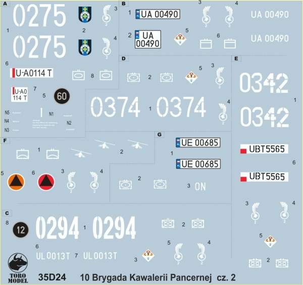 Kalkomania Pojazdy 10tej Brygady Kawalerii Pancernej cz.2, polska kalkomania do modeli w skali 1/35, 35D24 