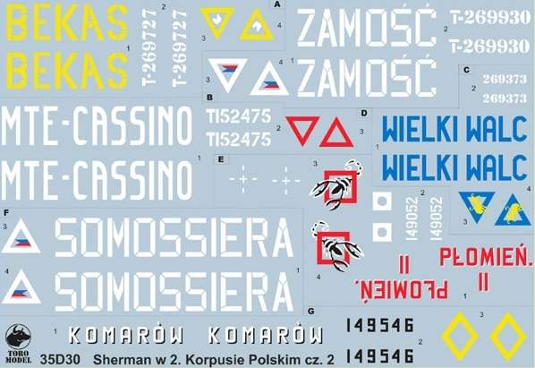 Kalkomania Shermany w 2 Korpusie Polskim, Włochy 1945 cz.2, polska kalkomania do modeli w skali 1/35. 