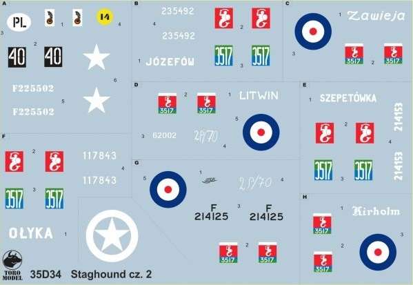 Kalkomania Staghound w PSZ cz.2, polska kalkomania do modeli w skali 1/35, 35D34