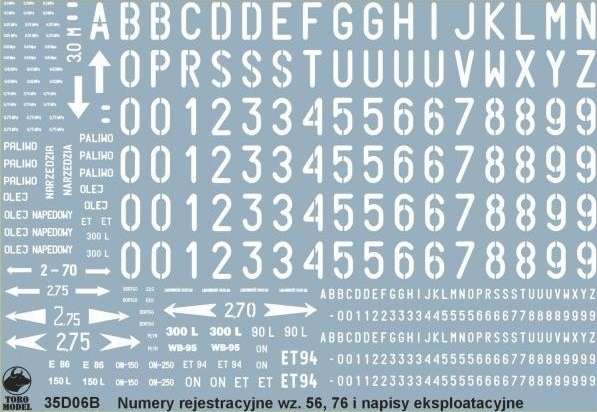 35D06 Polska kalkomania - Tablice rejestracyjne wz.56, 76, godła i napisy pojazdów Wojska Polskiego - skala 1/35