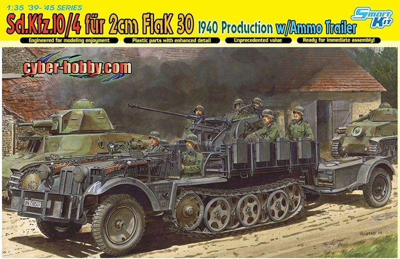 Samobieżne działko przeciwlotnicze Flak 30 na podwoziu Sd.Kfz.10/4, model plastikowy do sklejania Dragon 6711 w skali 1:35.-image_Dragon_6711_1