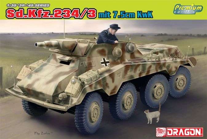 Niemiecki ciężki 8-kołowy samochód pancerny Sd.Kfz.234/3 z armatą 7,5cm KwK, plastikowy model do sklejania Dragon 6786 w skali 1:35.-image_Dragon_6786_1