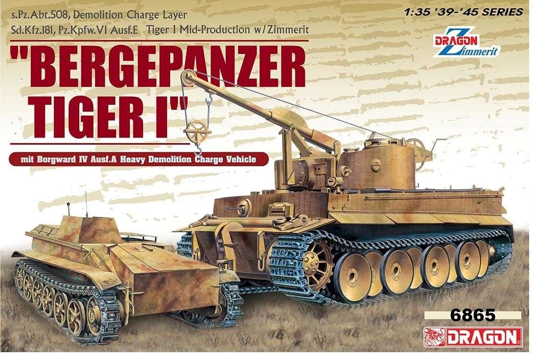 Niemiecki wóz zabezpieczenia technicznego Bergepanzer Tiger I oraz ciężki nosiciel ładunków wybuchowych Borgward IV, plastikowe modele do sklejania Dragon 6865 w skali 1:35-image_Dragon_6865_1