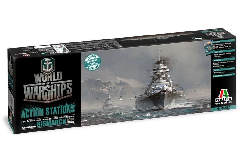 Plastikowy model niemieckiego pancernika Bismarck w skali 1:700, model Italeri 46501 z serii World of Warships.-image_Italeri_46501_1