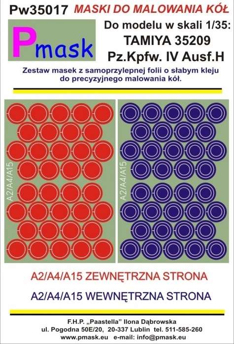 Zestaw masek do malowania kół Pmask PW35017 do modelu Tamiya 35209 Panzerkampfwagen IV Ausf. H w skali 1/35.-image_Pmask_PW35017_1