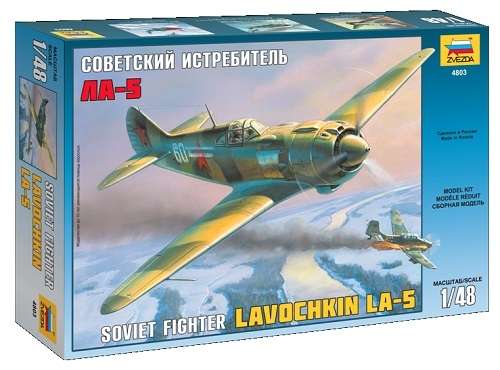 Radziecki jednosilnikowy, jednomiejscowy samolot myśliwski Ławoczkin Ła-5, plastikowy model do sklejania Zvezda 4803 w skali 1:48.-image_Zvezda_4803_1