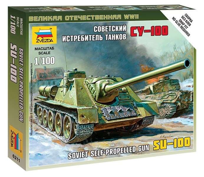 Model radzieckiego niszczyciela czołgów SU-100, plastikowy model do składania Zvezda 6211 w skali 1/100.-image_Zvezda_6211_1