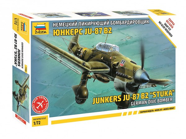 Niemiecki bombowiec Junkers Ju 87B2 Stuka, plastikowy model do sklejania Zvezda 7306 w skali 1:72.-image_Zvezda_7306_1