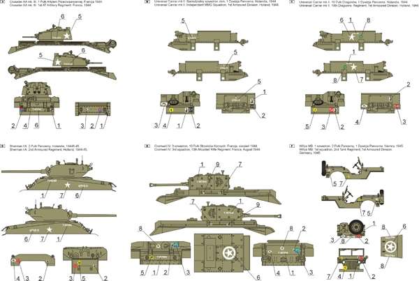 Kalkomania - 1 Dywizja Pancerna 1944-46 cz.1  skala 1-48